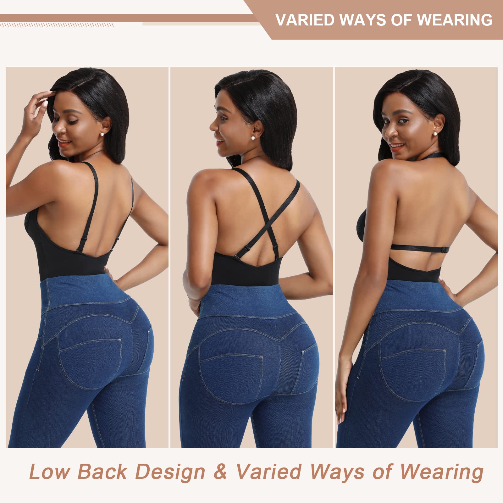 Shapewear for Women Thong Seamless Body Shaper Backless V-neck Bra Tights