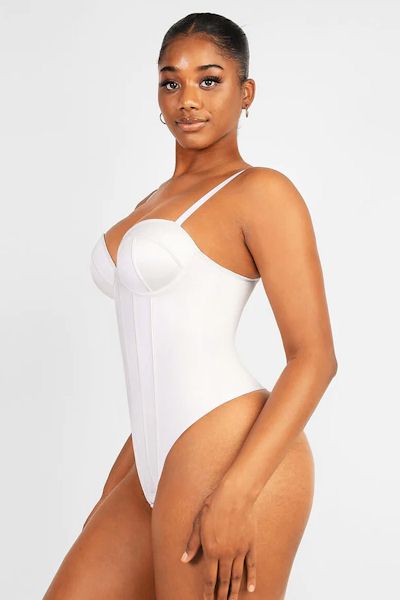Load image into Gallery viewer, Curves Enhanced: Cupped Bra-Free Thong Bodysuit Shapewear for Confidence
