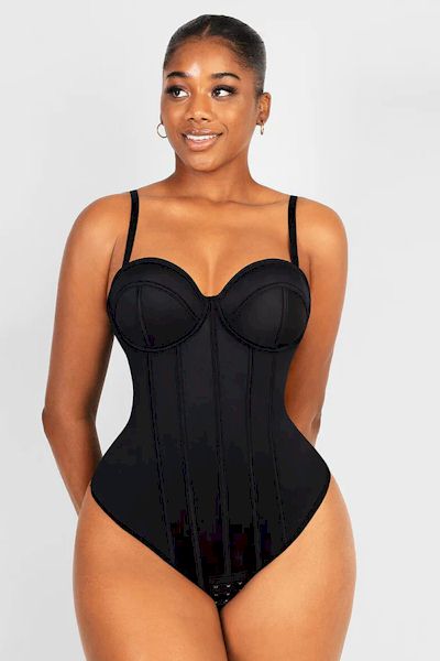Curves Enhanced: Cupped Bra-Free Thong Bodysuit Shapewear for Confidence