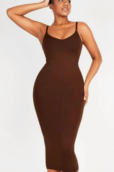 Load image into Gallery viewer, Elegance &amp; Sustainability: Snatched Waistline in Spaghetti Strap Shaper Dress
