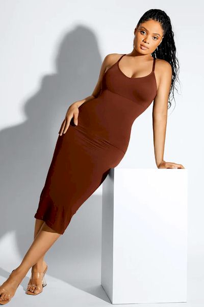 Load image into Gallery viewer, Elegance &amp; Sustainability: Snatched Waistline in Spaghetti Strap Shaper Dress
