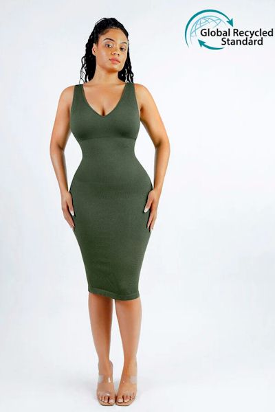 Load image into Gallery viewer, Sculpted Confidence: Seamless Deep V-Neck Shaping Dress with Removable Pads

